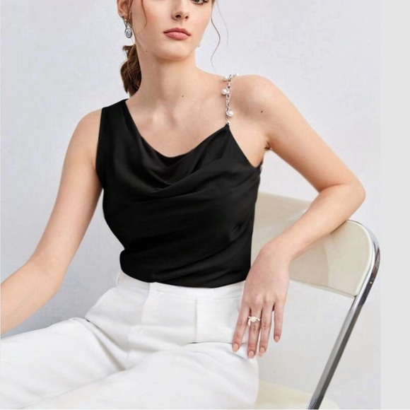 Luxe chain detail asymmetrical neck cami top - Picture 1 of 14